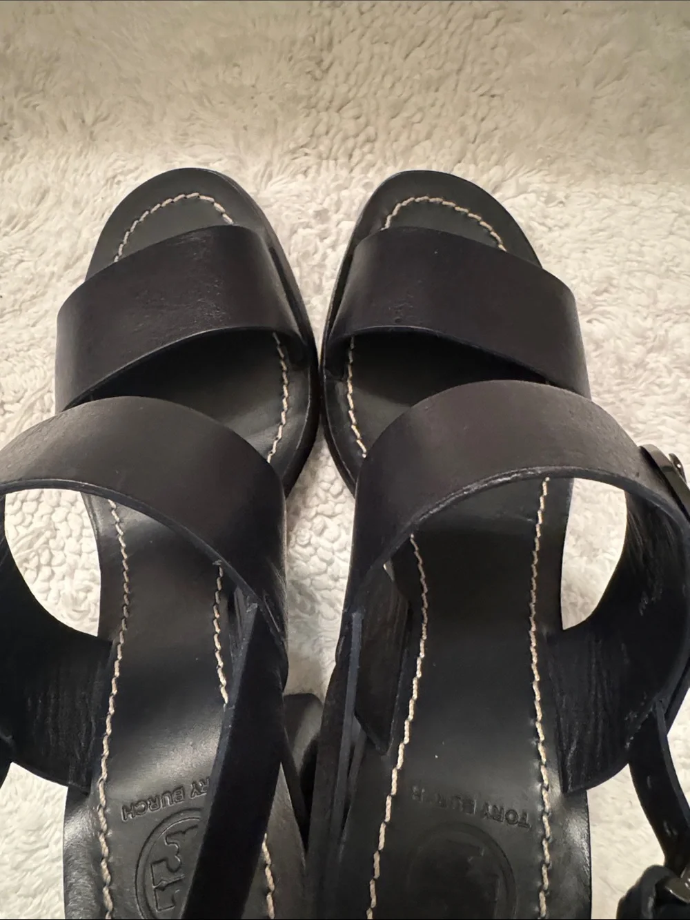 Tory Burch Navy Leather Slingback Heeled Sandals